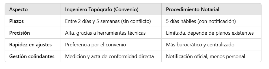 comparativa entre el procedimiento notarial y el procedimiento a través de un topógrafo para subsanación catastral.